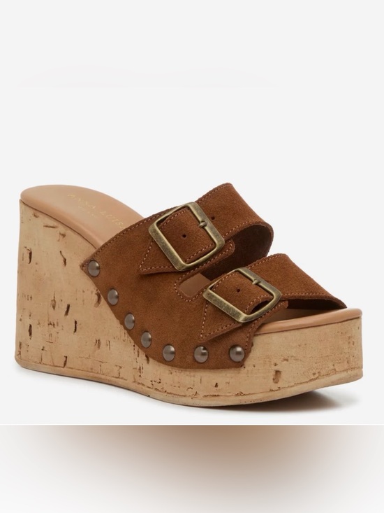 Anna Luisa Shoes - Anna Luisa Amalfi Studded Suede Cork Wedge Sandal Women’s 7